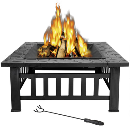 ZENY 32" Outdoor Fire Pit Square Metal Firepit Patio Garden Stove Wood Burning