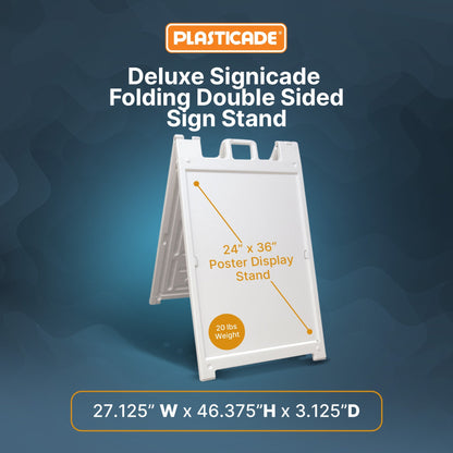 Plasticade Deluxe Signicade Portable Folding Double Sided Sign Stand, White