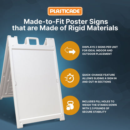 Plasticade Deluxe Signicade Portable Folding Double Sided Sign Stand, White