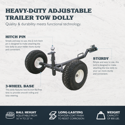 Tow Tuff TMD-800ATV Adjustable Solid Steel 800 Pound Capacity Trailer Dolly - Find Fresh Goods