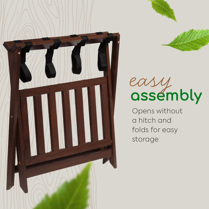PJ Wood Hotel Style Wood Home Folding Suitcase Luggage Rack with Shelf, Walnut - Find Fresh Goods