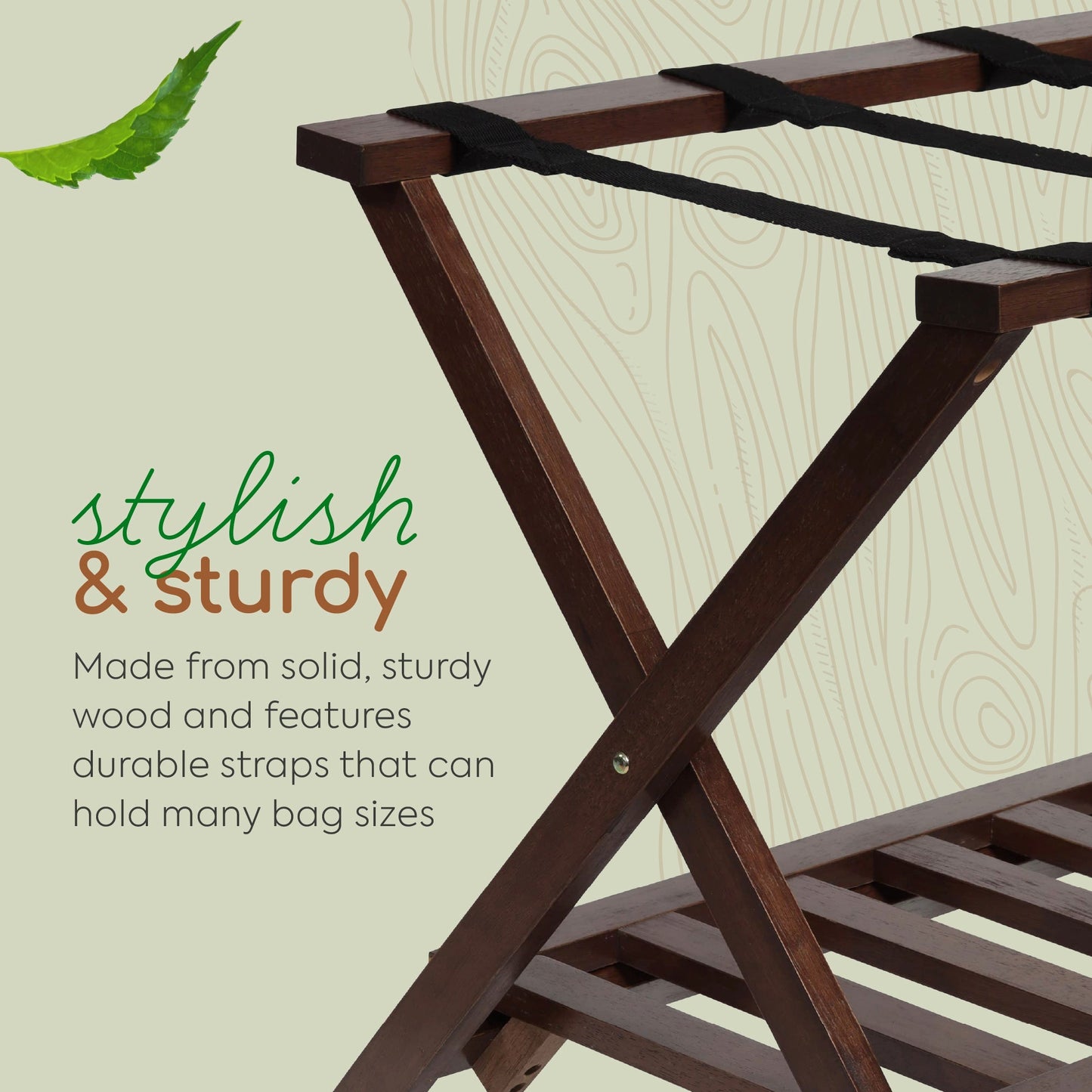 PJ Wood Hotel Style Wood Home Folding Suitcase Luggage Rack with Shelf, Walnut - Find Fresh Goods