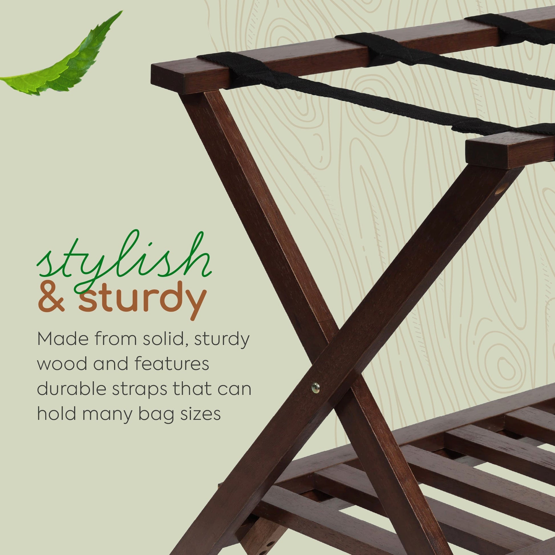PJ Wood Hotel Style Wood Home Folding Suitcase Luggage Rack with Shelf, Walnut - Find Fresh Goods