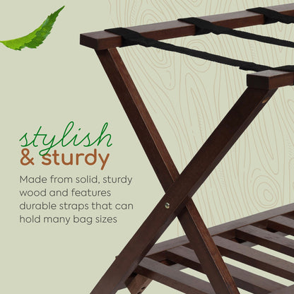 PJ Wood Hotel Style Wood Home Folding Suitcase Luggage Rack with Shelf, Walnut - Find Fresh Goods