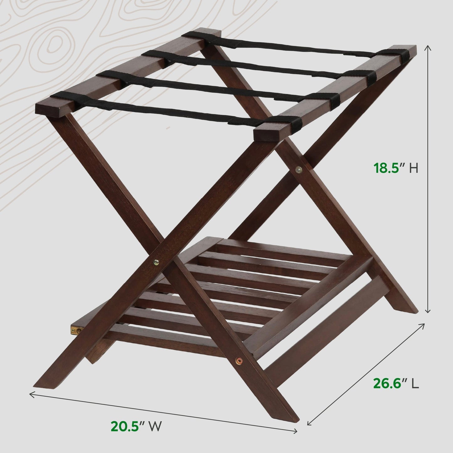 PJ Wood Hotel Style Wood Home Folding Suitcase Luggage Rack with Shelf, Walnut - Find Fresh Goods