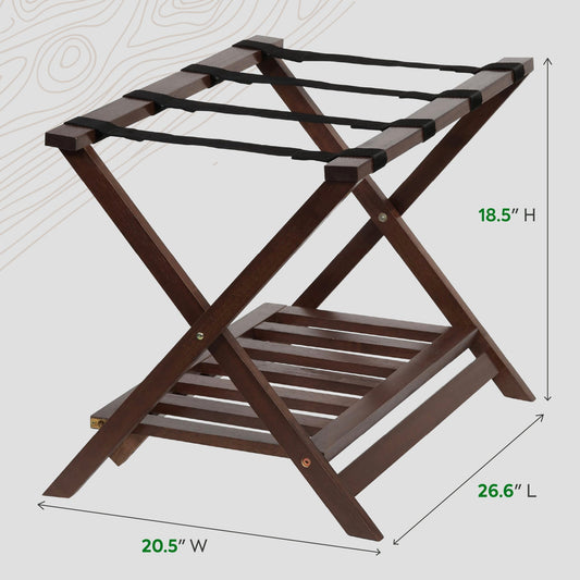 PJ Wood Hotel Style Wood Home Folding Suitcase Luggage Rack with Shelf, Walnut - Find Fresh Goods