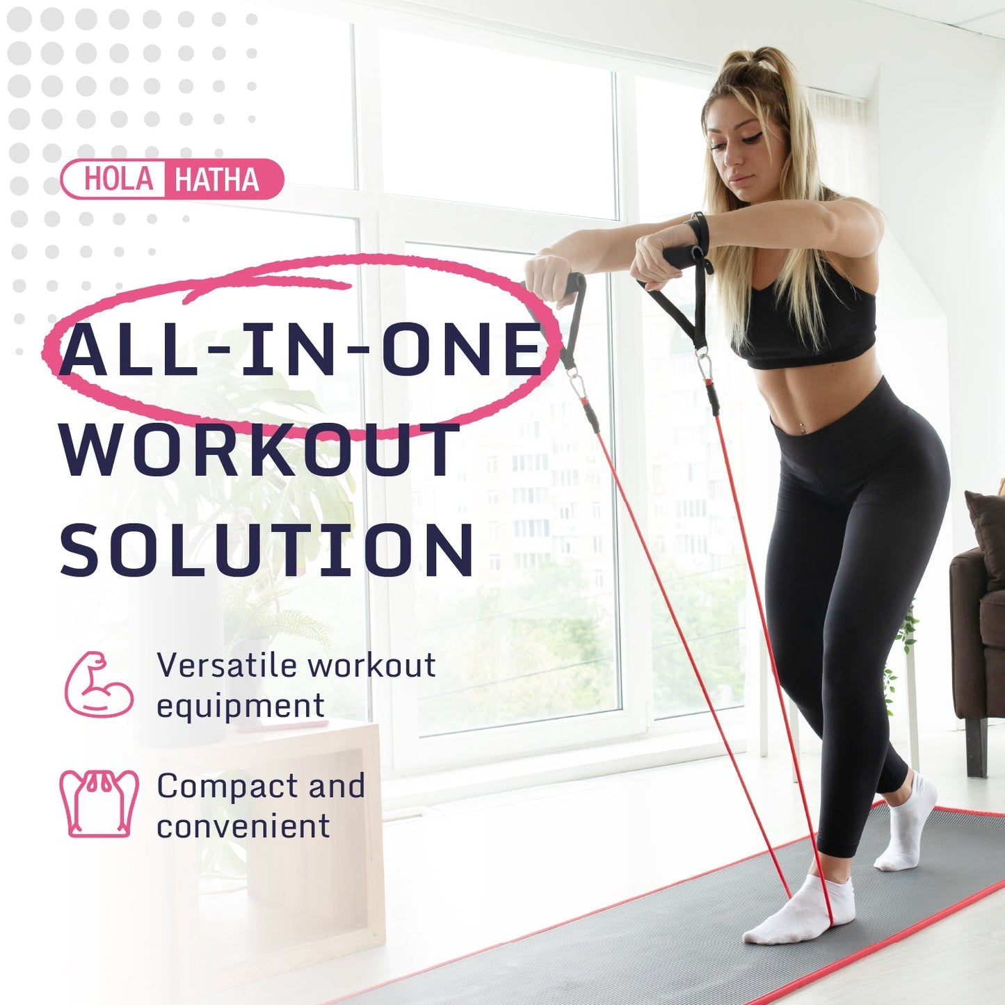 HolaHatha Resistance Band 110lb Maximum Workout Set with 5 Bands and 2 Handles