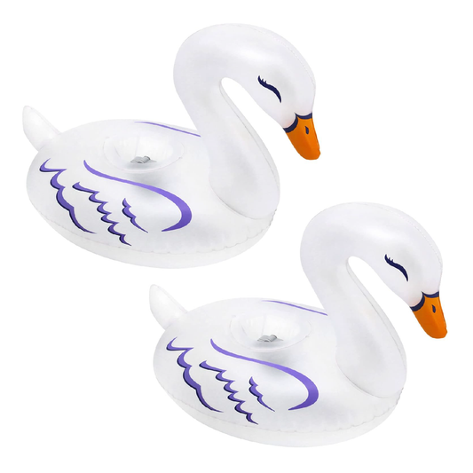Banzai Lumi Bright Party Swans Inflatable White Pool Lantern Lights, (2 Pack)