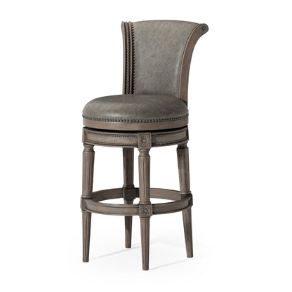 Maven Lane Pullman Bar Stool in Reclaimed Oak Finish w/Ronan Stone Vegan Leather