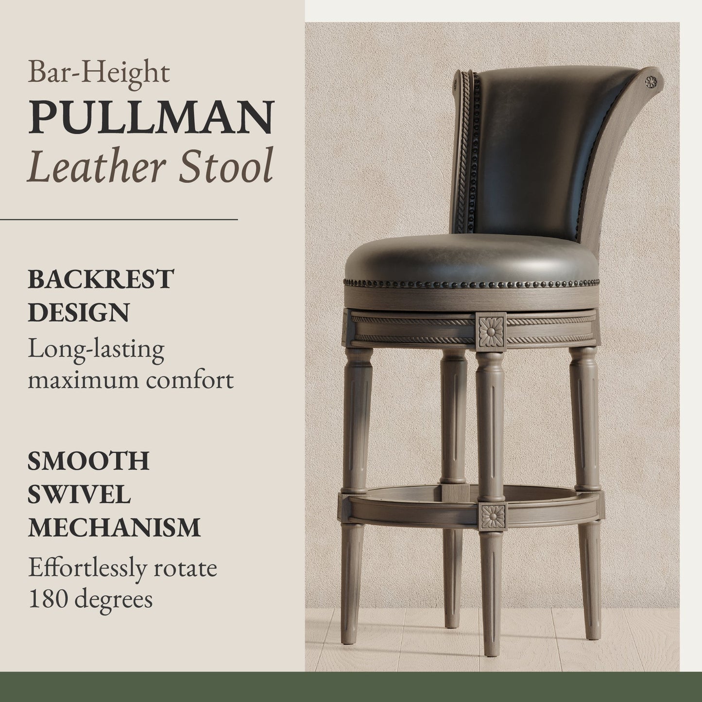 Maven Lane Pullman Bar Stool in Reclaimed Oak Finish w/Ronan Stone Vegan Leather