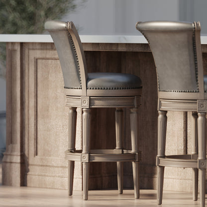 Maven Lane Pullman Bar Stool in Reclaimed Oak Finish w/Ronan Stone Vegan Leather