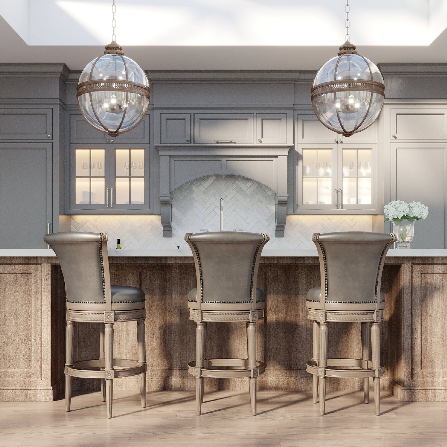 Maven Lane Pullman Bar Stool in Reclaimed Oak Finish w/Ronan Stone Vegan Leather