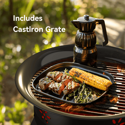 Philergo 19 inch Portable Fire Pits with Grill for Outside 58000 BTU Gas Fire Bowl with Foldable Legs & Lid & Carry Kit & Lava Rock Stone