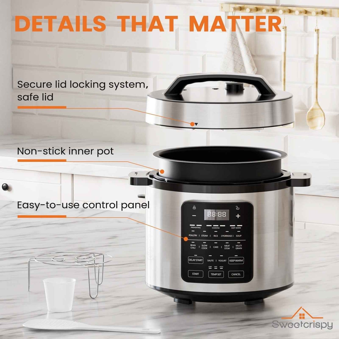 JONPONY 12-in-1 Electric Pressure Cooker 6 Quart Stainless Steel Multi Cooker for Rice, Steamer, Yogurt Maker, Slow Cook, Saute, Meat Stew, Cake, Multigrain, Black