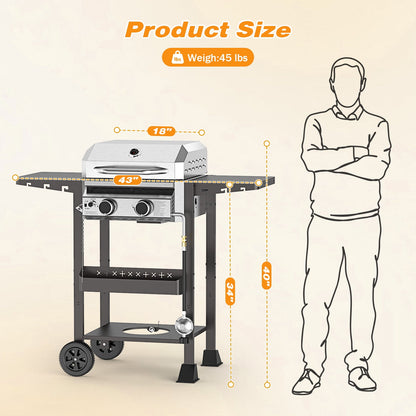 LHRIVER 2 Burner Gas Grill with Side Table, Portable Outdoor Barbecue Cooking BBQ, 16000BTU