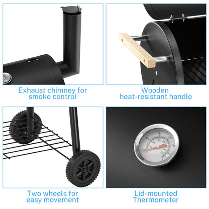 Segmart BBQ Charcoal Grill, 45.28-inch Length Portable Barbecue Grill, Offset Smoker Barbecue Oven with Wheels & Thermometer for Outdoor Picnic Camping Patio Backyard