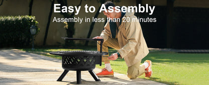 Bali Outdoors 32 inch Fire Pit with Poker, Outdoor Fire Pit, Wood Burning Firepits for Outside with Grill