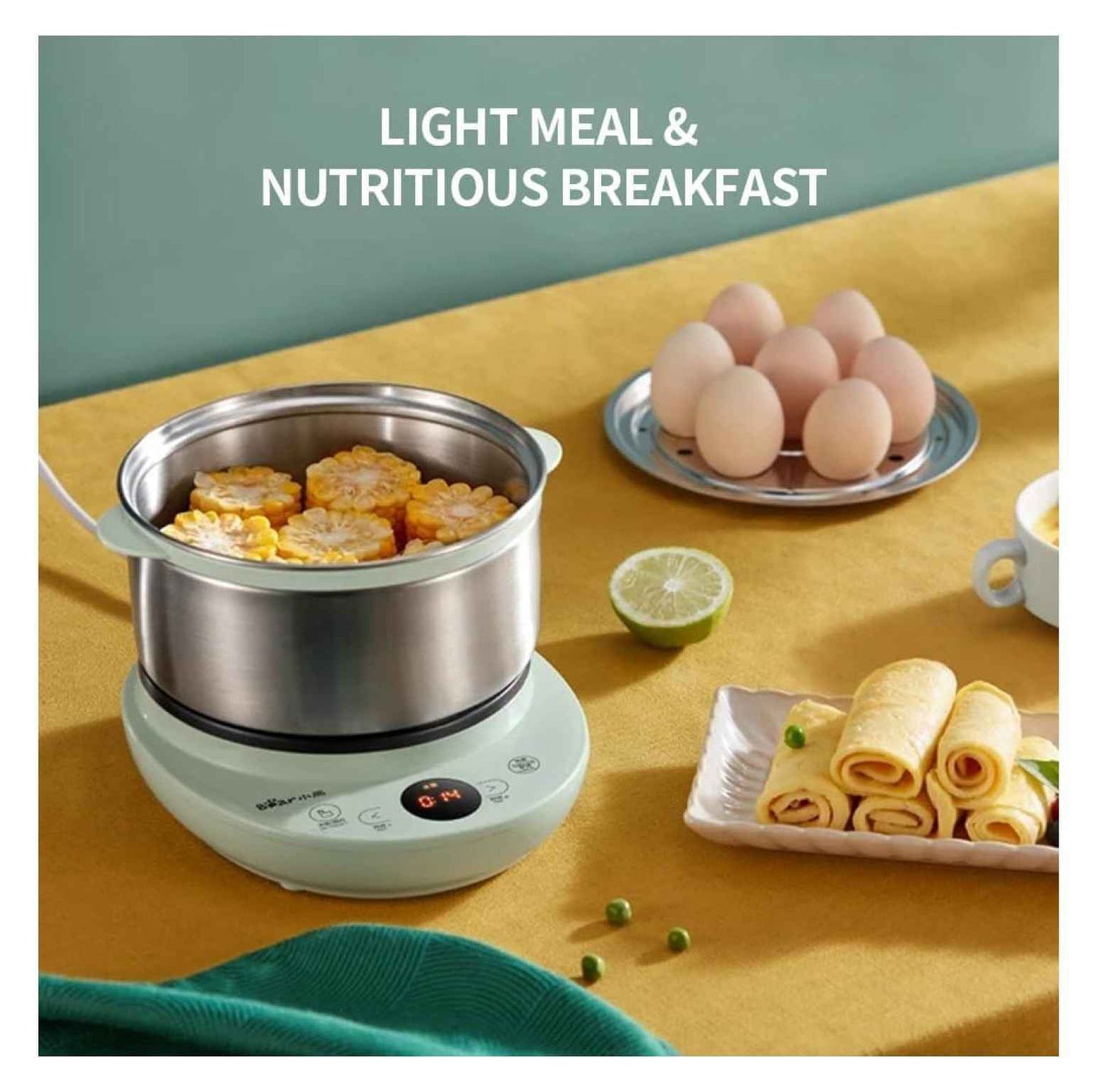 Electric Food Steamer 2 Tier, Egg Cooker - Stainless Steel Vegetable Steamer for Kitchen, 360W, 9.5H Preset, Anti-Dry Burn, ZDQ-B14Y5