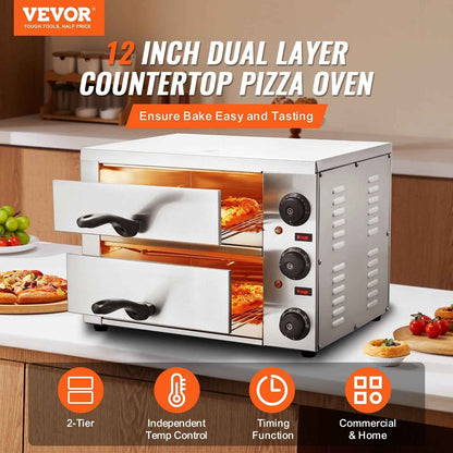 VEVOR Electric Pizza Oven for Countertops, 12-inch, 1700W, with Temp Control & 0-120 Min Timer, Even Baking Technology & Easy Clean Crumb Tray, Ideal for Both Commercial & Home Kitchens