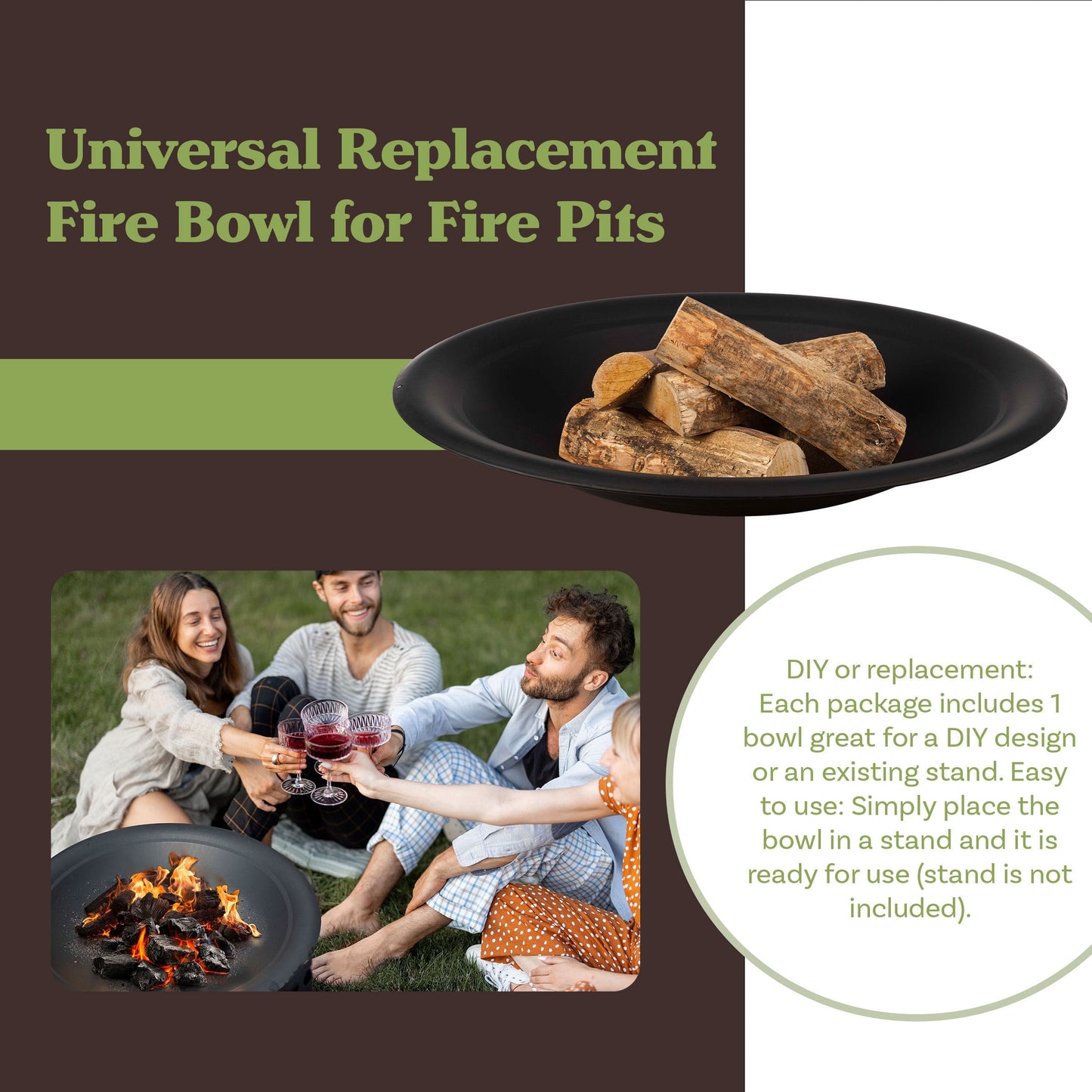 Pure Garden 30in Fire Bowl - Firepit Insert for DIY Fire Pit or Replacement