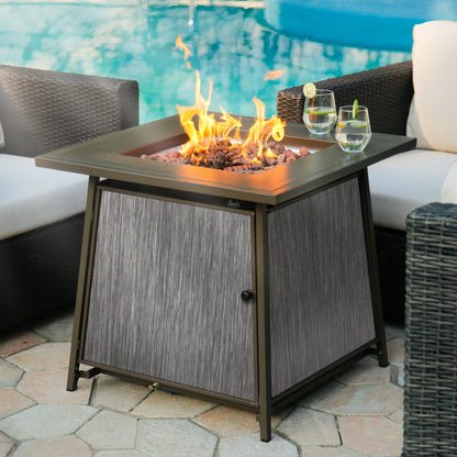 BALI OUTDOORS 28" Gas Fire Pit Table with Metal Lid and Lava Rocks, 50,000 BTU / Gray