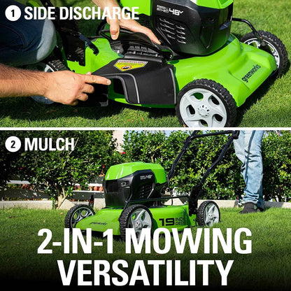 Greenworks 48V USB Batteries and Dual Port Rapid Charger Included Brushless Push Lawn Mower, 19”