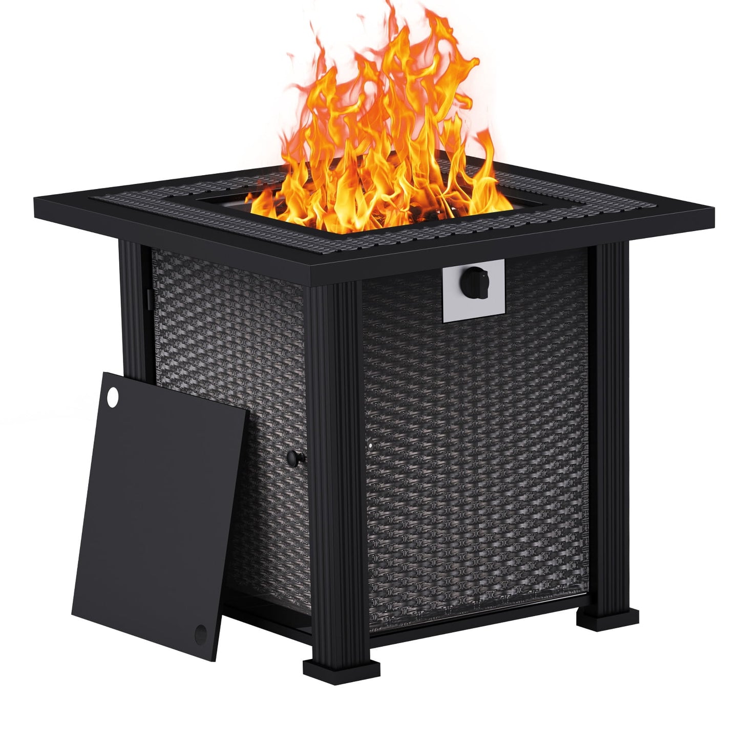 DOMQGA 28" Propane Fire Pit Table, 2-in-1 Square 50,000 BTU Propane Gas Fire Pit Table with Lid and Lava Rock,for Outside Patio Yard Party Garden and Lawn