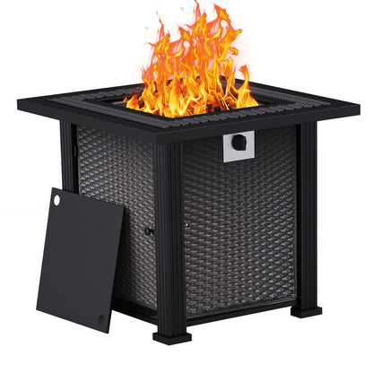 DOMQGA 28" Propane Fire Pit Table, 2-in-1 Square 50,000 BTU Propane Gas Fire Pit Table with Lid and Lava Rock,for Outside Patio Yard Party Garden and Lawn