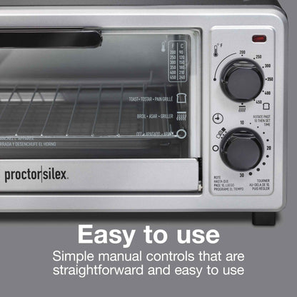 Proctor Silex 4 Slice Countertop Toaster Oven Broiler, Black and Silver