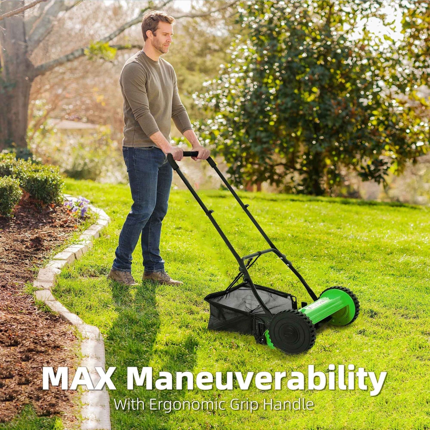 CASEMIOL 14" 5-Blade Manual Push Reel Lawn Mower with Grass Catche, Green