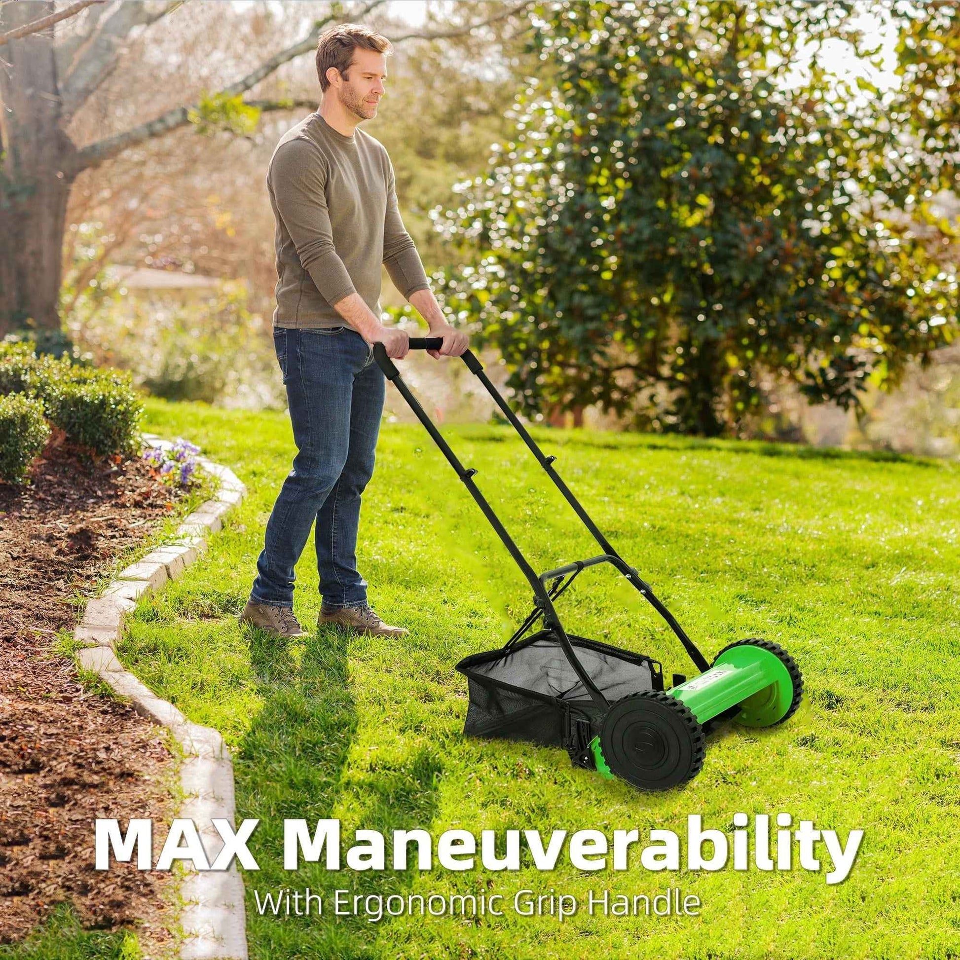 CASEMIOL 14" 5-Blade Manual Push Reel Lawn Mower with Grass Catche, Green