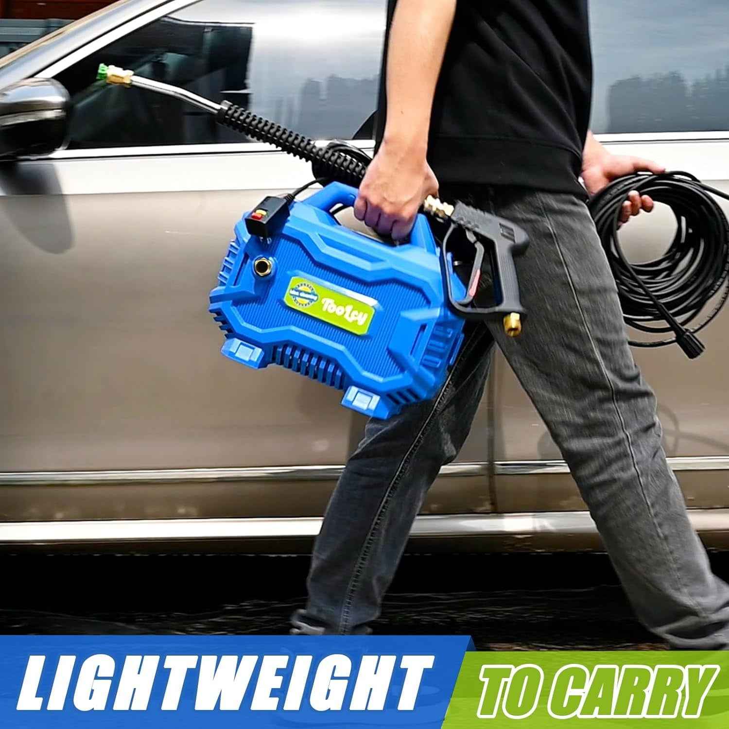 TOOLCY Pressure Washer 2030 PSI Max, Power Washer Electric Powered, 50FT Pressure Hose, Short Gun & Extension Wand, Foam Cannon, 5 Nozzles, Cars Patios Washer