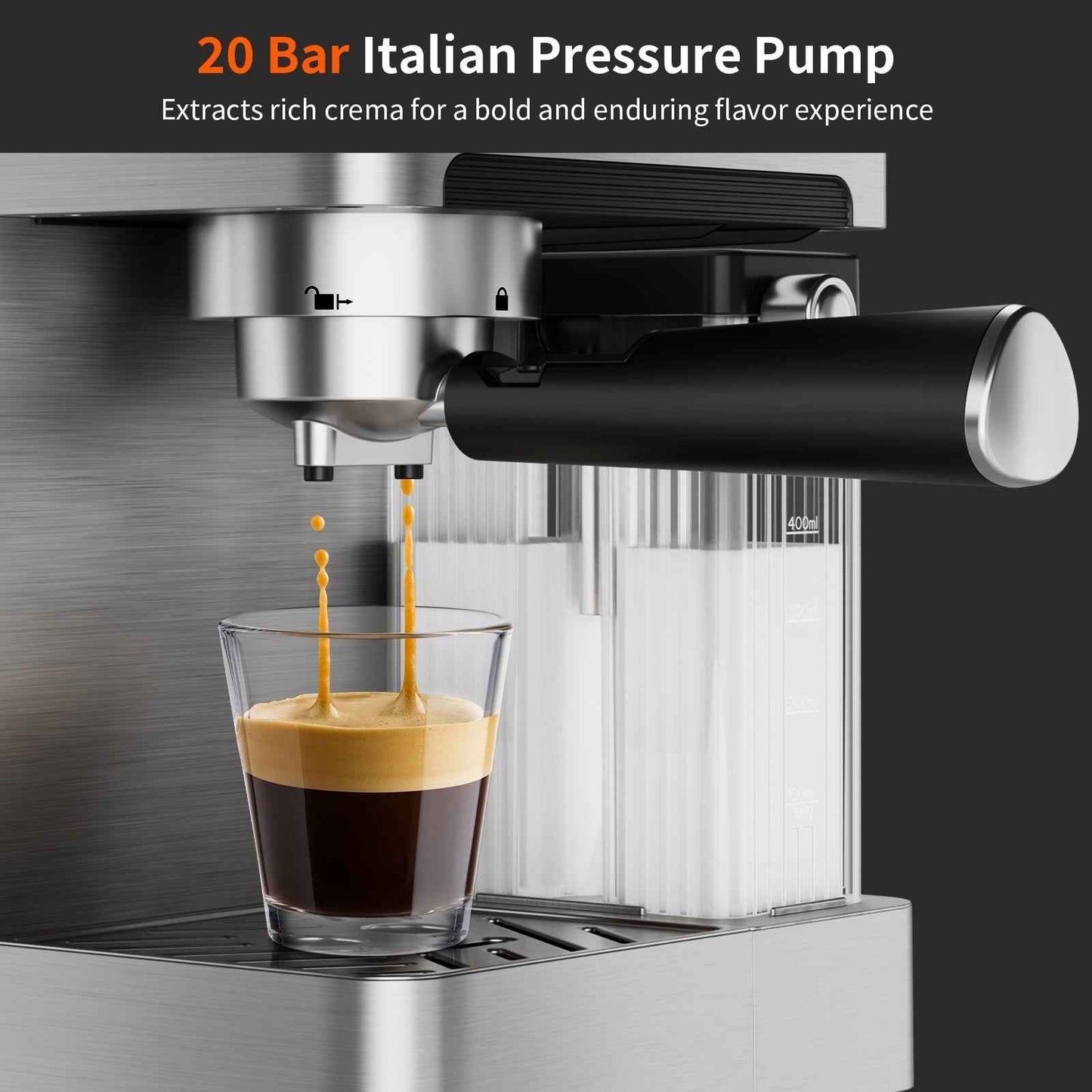 AIRMSEN Espresso Machine with Color Touchscreen, 20 Bar Cappuccino Latte Machines with Automatic Milk Frother, Dual Boiler Stainless Steel Espresso Maker for Home, 1350W