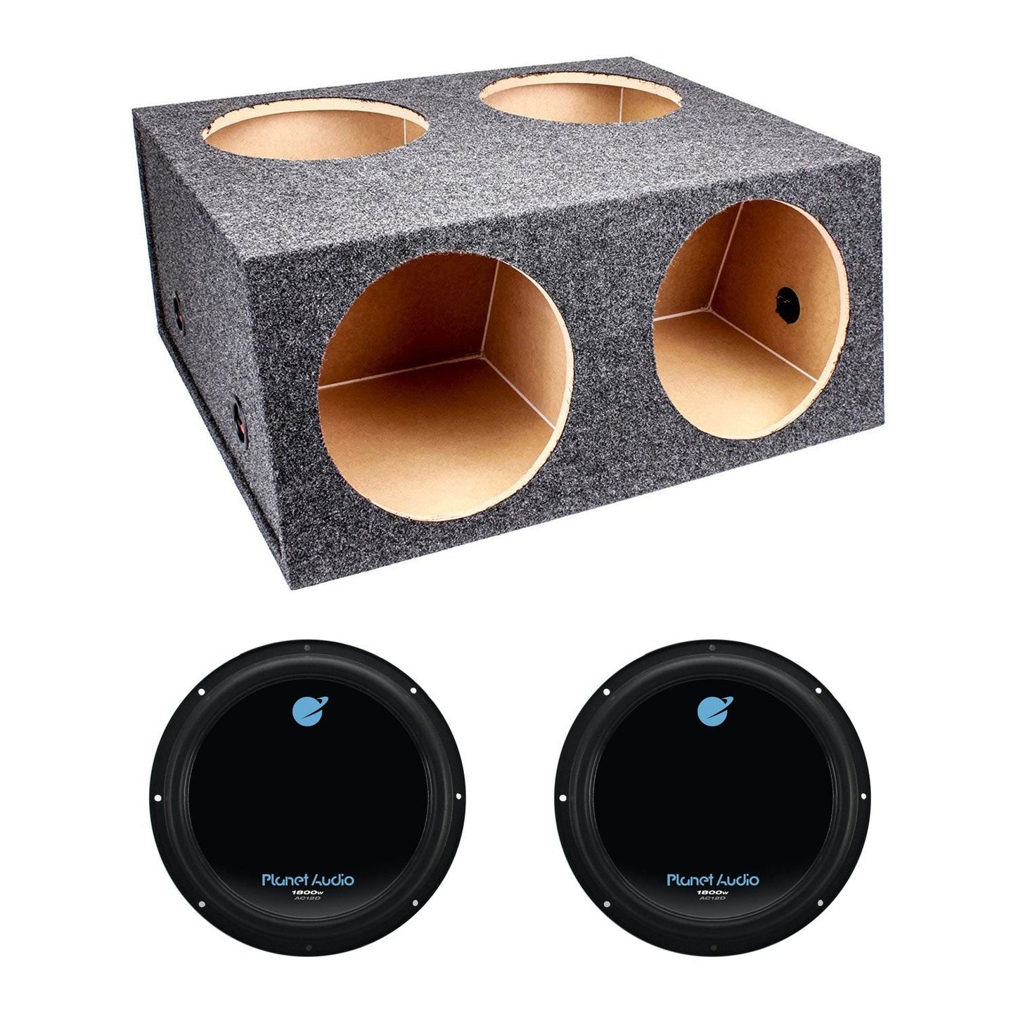 QPower 4 Hole 12 Inch Enclosure and Planet Audio AC12D 1800W Subwoofer (2 Pack) - Find Fresh Goods