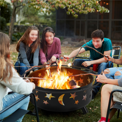 Yaheetech 30'' Outdoor Iron Round Fire Pit, Black, Wood