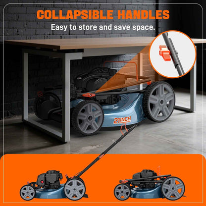 SENIX Gas Lawn Mower 21in Cutting Blade 22in Cutting Deck, 140cc 4-Cycle Made in USA Briggs & Stratton Engine, 2-In-1 Mulch & Side Discharge Push Mower, 6-Height Adjustment, 11" Rear Wheels, LSPG-M6