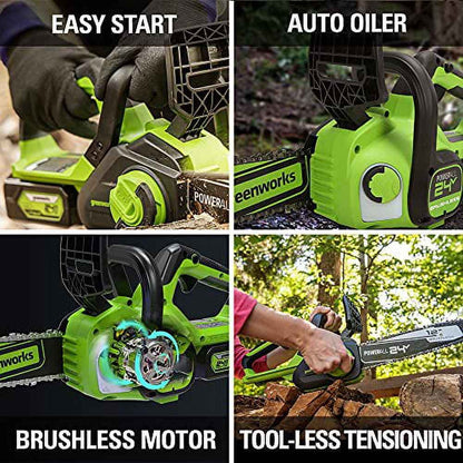 Greenworks 24V 12" Brushless Chainsaw + 4.0 Ah Battery and Charger 2016602