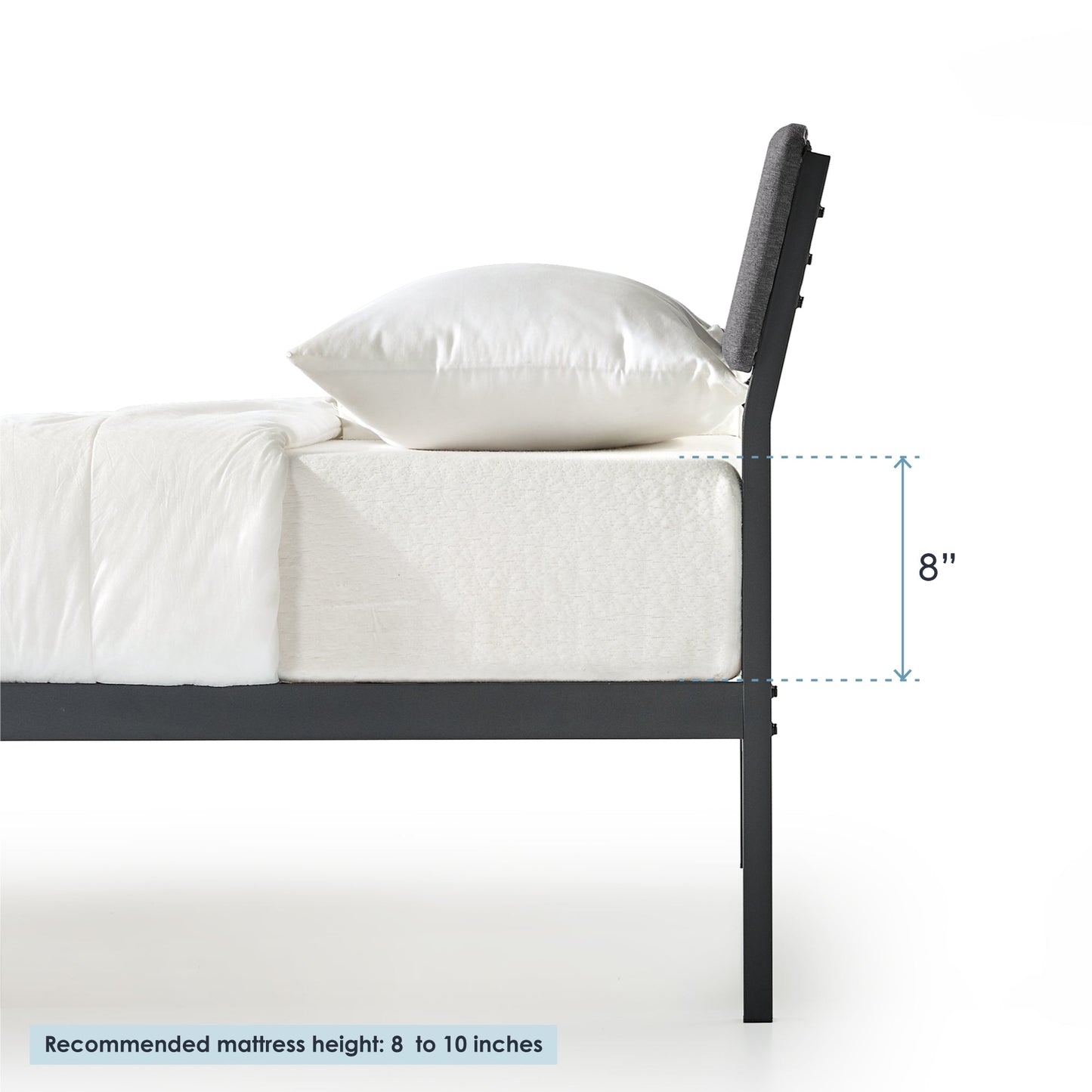 Mellow KERA Metal and Wood Platform Bed Frame with Angled Headboard, King, Black