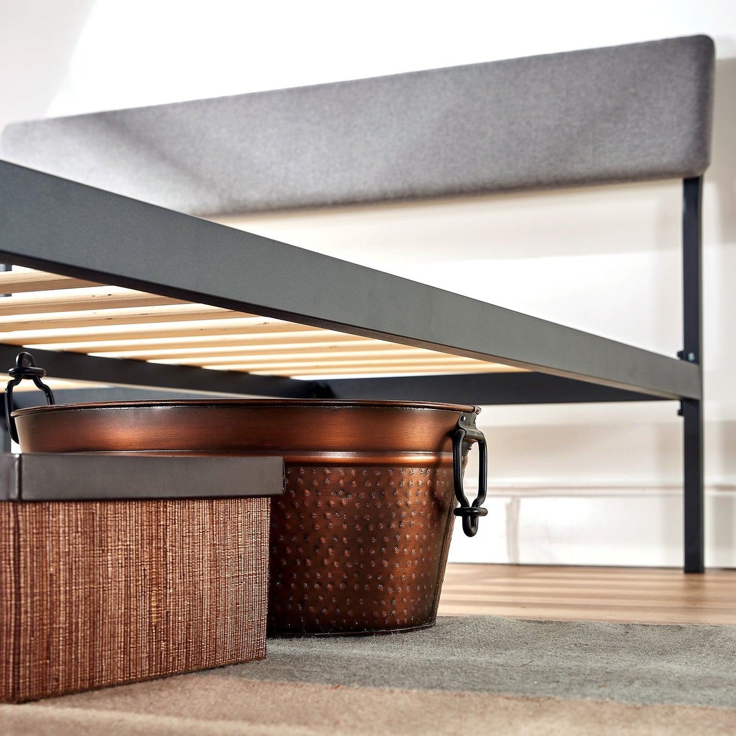 Mellow KERA Metal and Wood Platform Bed Frame with Angled Headboard, King, Black