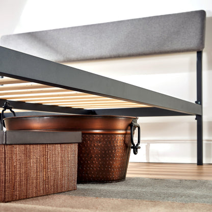 Mellow KERA Metal and Wood Platform Bed Frame with Angled Headboard, King, Black