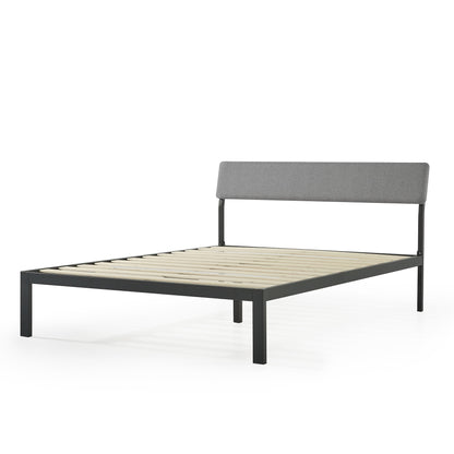 Mellow KERA Metal and Wood Platform Bed Frame with Angled Headboard, King, Black