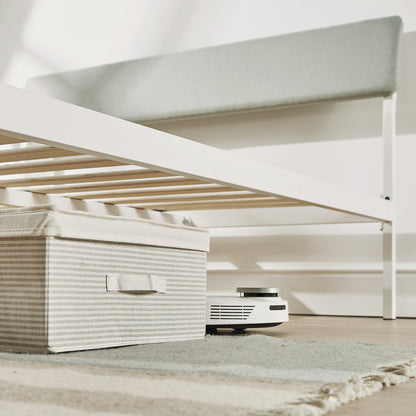 Mellow KERA Metal and Wood Platform Bed Frame with Angled Headboard, Full, White