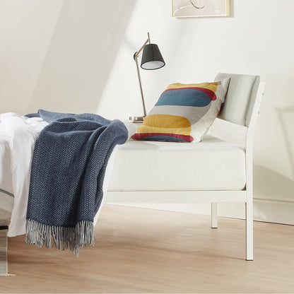 Mellow KERA Metal and Wood Platform Bed Frame with Angled Headboard, Full, White