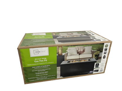 Mainstays 42" Rectangle Black Finish Modern Steel Fire Pit: 42" x 20" 50000 BTU Propane Fire Pit Table with Lid, Tank Hideaway and Cover