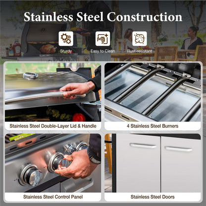 MF Studio 4 Burner Propane Gas Outdoor Grill with Side Burner Stainless Steel BBQ Grill