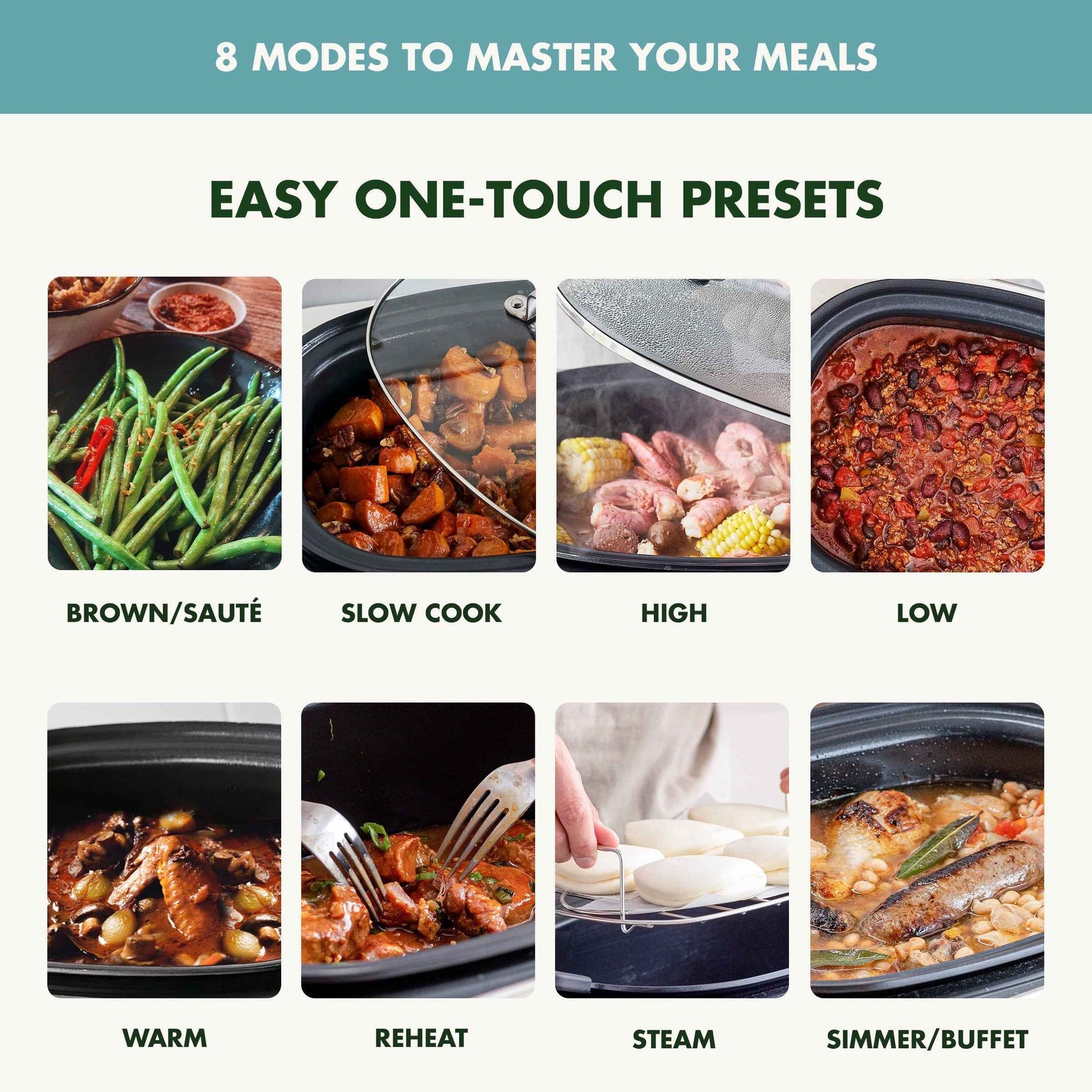 GreenPan 6 Quart, 8-in-1 Programmable Family Size Ceramic Nonstick Slow Cooker, Teal