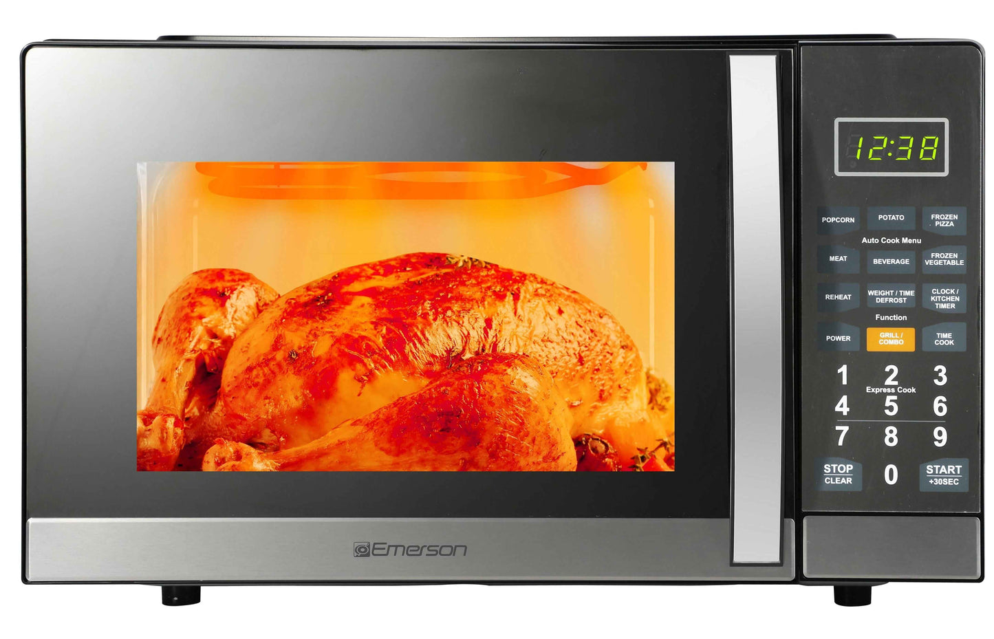 Emerson 1.1 Cu Ft, 1100W Mirror Finish Countertop Microwave Oven with Grill, MWG1191SB