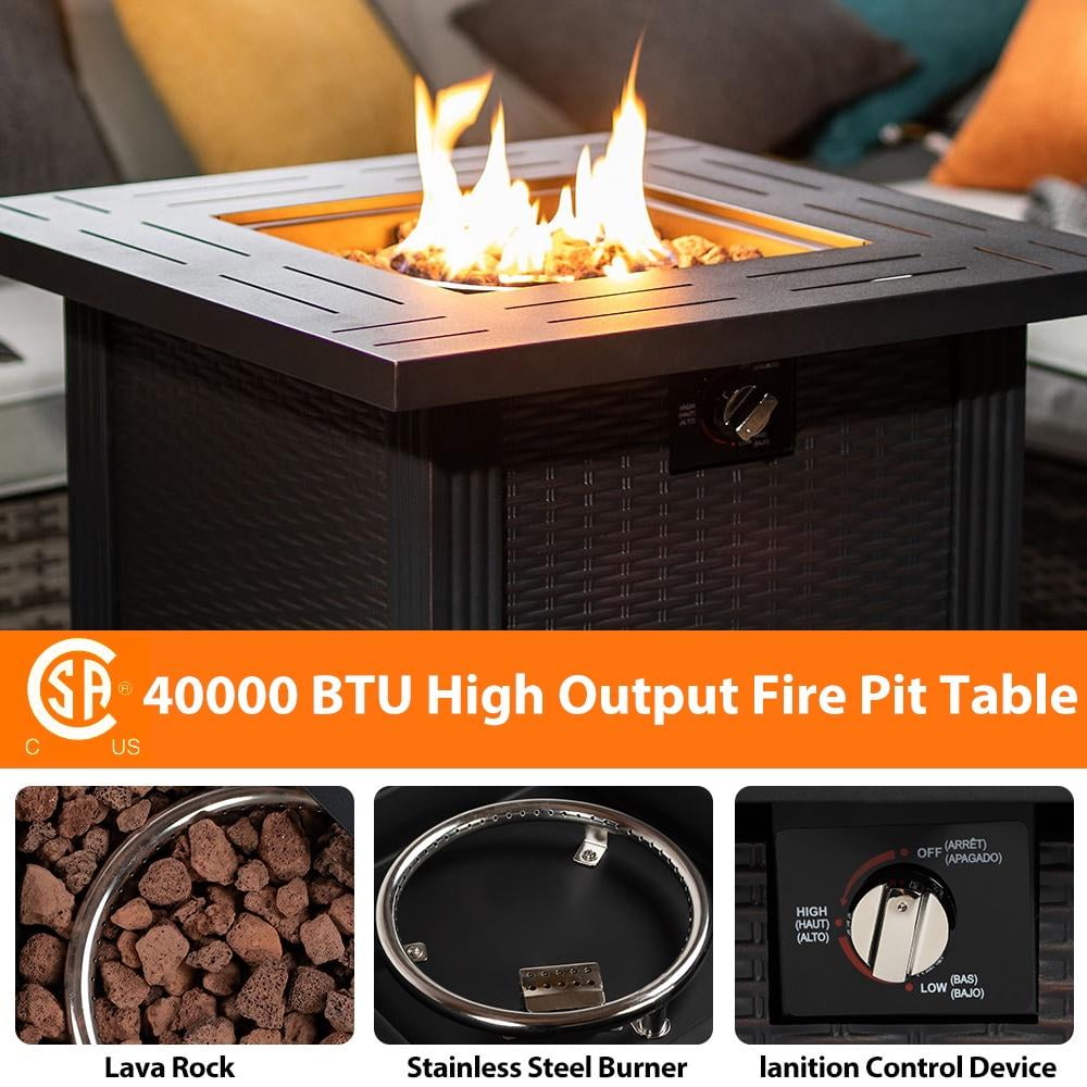 2-in-1 Propane Fire Pit Table, Outdoor Table with Fire Pit, 28 Inch 40,000 BTU Auto-Ignition Gas Fire Pit Table with Lid and Lava Rock, Square Fire Table for Yard Patio Garden