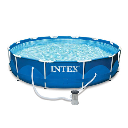 Intex Metal Frame Above Ground Pool w/ Pump, Filter Cartridge 6 Pack, and Cover