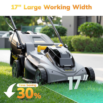 Brefac 40V (2 x 20V) 17'' Cordless Lawn Mower, Multi-Functional Grass Cutter with 4.0Ah Battery, 6 Adjustable Height Settings, Durable Manganese Steel Blades, Easy to Use for Medium to Large Lawn